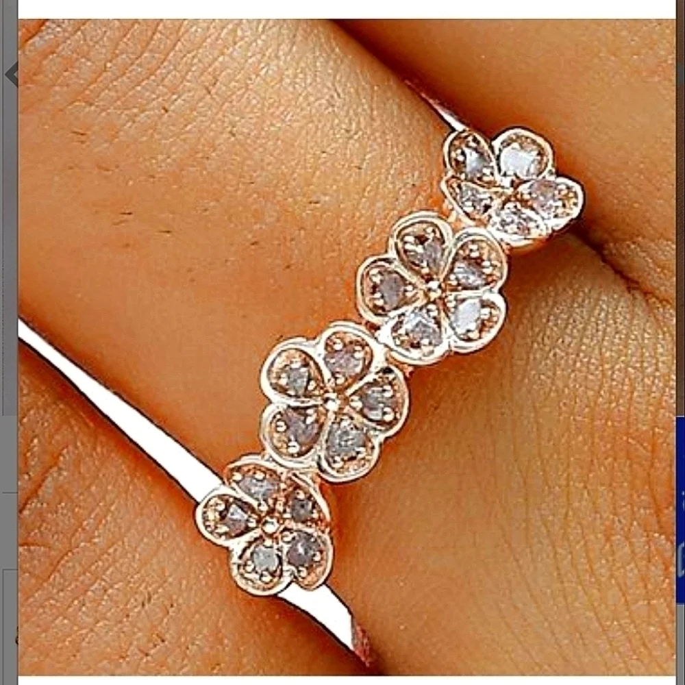 Pink Diamond Flower Ring Rose Gold Vermeil Sterling Silver